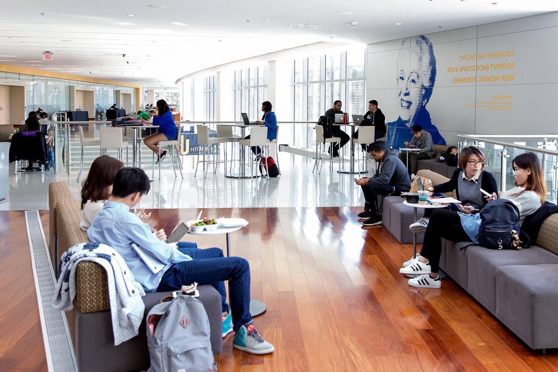 A group of people lounging at the Student Union